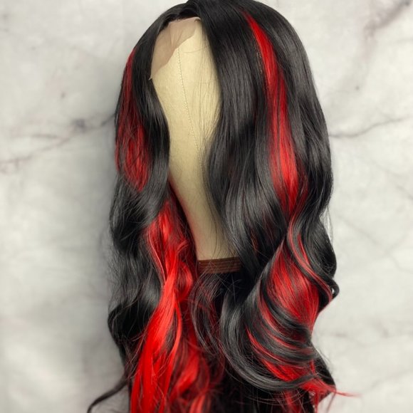 Black With Red Wig,Highlight Wig - Picture 1 of 10